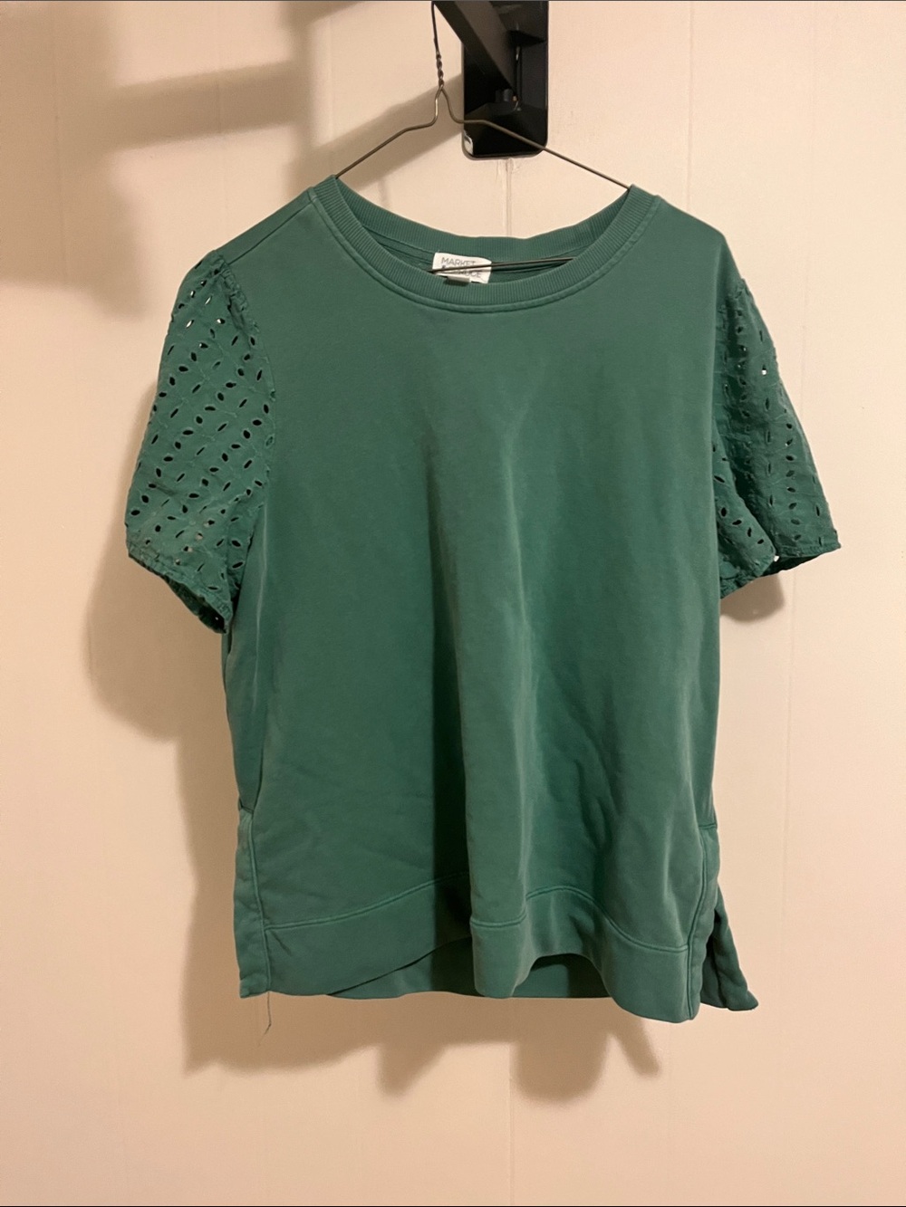 Market & Spruce Teal Eyelet Sleeve Sweatshirt